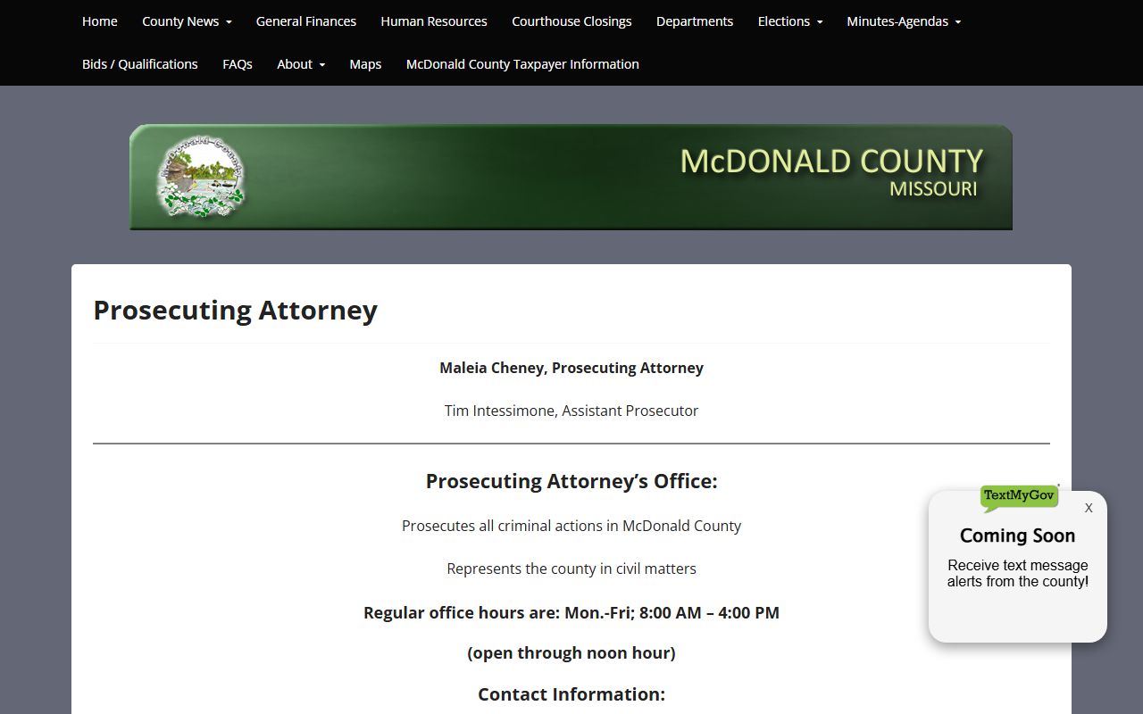 McDonald County court records Prosecuting Attorney page